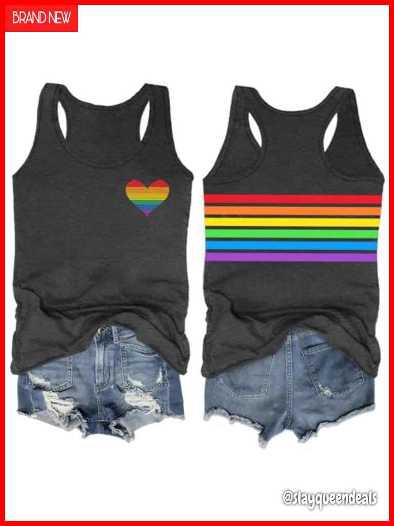 Pride Tank Top For Women Rainbow Flag Love Heart Graphic Tee Sleeveless